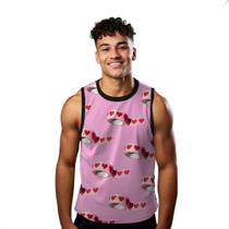 Camiseta Regata Verão Estilo Moda Praia Fitas Cartoon Coração Vermelho Amor 1174