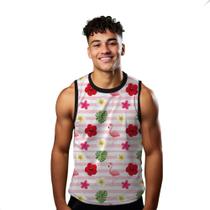 Camiseta Regata Verão Estilo Moda Praia Flamingo Flores Listras Cartoon 1842