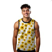 Camiseta Regata Verão Estilo Moda Praia Flor Girassol Cartoon Amarelo Flores 1420