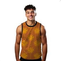 Camiseta Regata Verão Estilo Moda Praia Flores Cartoon Amarelo 1359