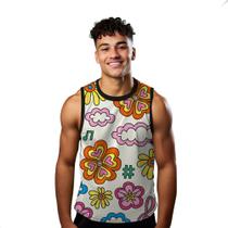 Camiseta Regata Verão Estilo Moda Praia Flores Cartoon Arte Color 990 Camiseta Regata Verão Estilo Moda Praia Flores Cartoon Arte Color 990