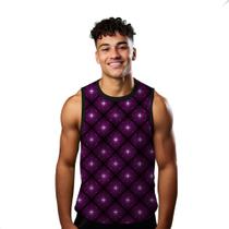 Camiseta Regata Verão Estilo Moda Praia Flores Cartoon Neon Roxo Cristral Brilho 1758