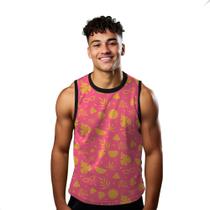 Camiseta Regata Verão Estilo Moda Praia Folhas Óculos Férias Amarelo 1641