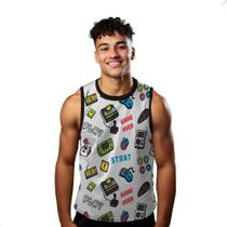 Camiseta Regata Verão Estilo Moda Praia Game Over Start Videogame Cartoon 806