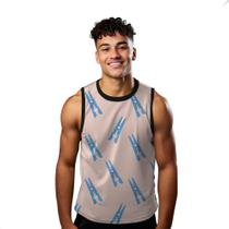 Camiseta Regata Verão Estilo Moda Praia Grampo Cartoon Prendedor Azul 1513