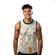 Camiseta Regata Verão Estilo Moda Praia Hello Love Cartoon Animals Elefante Natureza 938