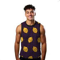 Camiseta Regata Verão Estilo Moda Praia Limão Faces Cartoon Lemon Amarelo 1625