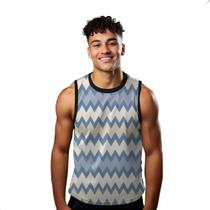 Camiseta Regata Verão Estilo Moda Praia Linhas Azul Zig Zag Arte Desenho 1860 Camiseta Regata Verão Estilo Moda Praia Linhas Azul Zig Zag Arte Desenho 1860