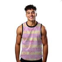 Camiseta Regata Verão Estilo Moda Praia Listras Borboletas Rosa 1583