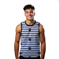 Camiseta Regata Verão Estilo Moda Praia Listras Pegadas Pet Azul Marinho 1582 Camiseta Regata Verão Estilo Moda Praia Listras Pegadas Pet Azul Marinho 1582