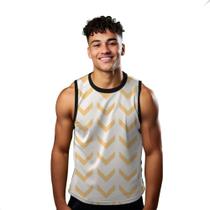 Camiseta Regata Verão Estilo Moda Praia Listras Setas Dourado Amarelo 1835