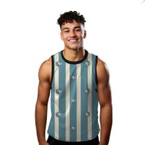 Camiseta Regata Verão Estilo Moda Praia Listras Tv Radio Antigo Azul 1487