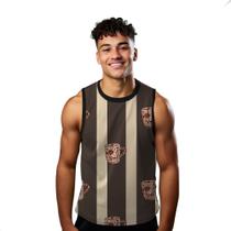 Camiseta Regata Verão Estilo Moda Praia Listras Xícara Flores Estampada 1671