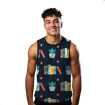 Camiseta Regata Verão Estilo Moda Praia Livros Planta Cartoon Flores 1381 Camiseta Regata Verão Estilo Moda Praia Livros Planta Cartoon Flores 1381