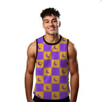 Camiseta Regata Verão Estilo Moda Praia Lua Cartoon Roxo Xadrez Cubos 1052 Camiseta Regata Verão Estilo Moda Praia Lua Cartoon Roxo Xadrez Cubos 1052