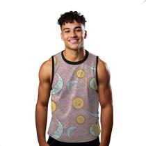 Camiseta Regata Verão Estilo Moda Praia Lua Sol Nuvens Arte Cartoon 1729