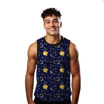 Camiseta Regata Verão Estilo Moda Praia Luas Cartoon Dourada Noite Estrelas 1204