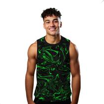 Camiseta Regata Verão Estilo Moda Praia Manchas Gosma Neon Verde 854