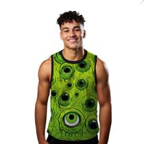 Camiseta Regata Verão Estilo Moda Praia Monstro Verde Cartoon Olho 780