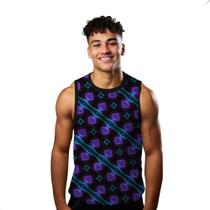 Camiseta Regata Verão Estilo Moda Praia Neon Brilho Roxo Azul 1133