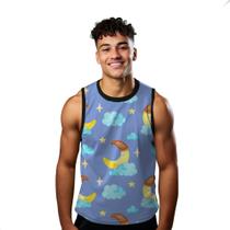 Camiseta Regata Verão Estilo Moda Praia Nuvens Cartoon Lua Dormir Noite Funny 1128 Camiseta Regata Verão Estilo Moda Praia Nuvens Cartoon Lua Dormir Noite Funny 1128