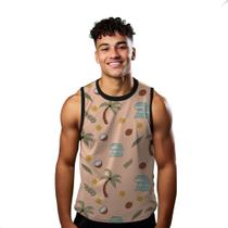 Camiseta Regata Verão Estilo Moda Praia Ondas Coqueiros Flores Coco 1316