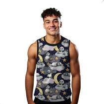 Camiseta Regata Verão Estilo Moda Praia Panda Cartoon Noite Lua Cartoon Soneca 1177