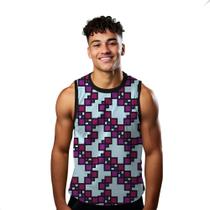 Camiseta Regata Verão Estilo Moda Praia Quadrados Cartoon Pixel Roxo 1181 Camiseta Regata Verão Estilo Moda Praia Quadrados Cartoon Pixel Roxo 1181