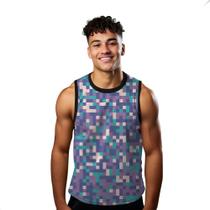 Camiseta Regata Verão Estilo Moda Praia Quadrados Puzzle Cartoon Roxo 1193 Camiseta Regata Verão Estilo Moda Praia Quadrados Puzzle Cartoon Roxo 1193