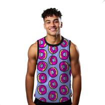 Camiseta Regata Verão Estilo Moda Praia Rosquinha Donuts Cartoon Rosa 929