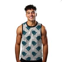 Camiseta Regata Verão Estilo Moda Praia Sinos Cartoon Alerta Azul Branco 1708