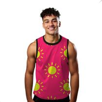 Camiseta Regata Verão Estilo Moda Praia Sol Cartoon Calor Amarelo 1354