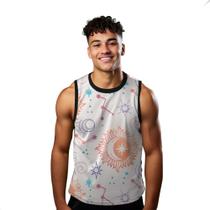 Camiseta Regata Verão Estilo Moda Praia Sol e Lua Arte Explosão Ciência 979
