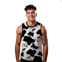 Camiseta Regata Verão Estilo Moda Praia Vaca Cow Manchas Preta 832