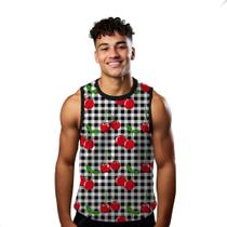 Camiseta Regata Verão Estilo Moda Praia Xadrez Cereja 886 Camiseta Regata Verão Estilo Moda Praia Xadrez Cereja 886
