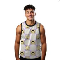 Camiseta Regata Verão Estilo Moda Praia Xadrez Emojis Happy Cartoon 802