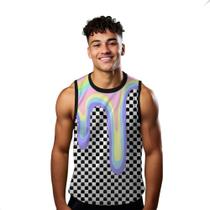Camiseta Regata Verão Estilo Moda Praia Xadrez Gosma Rainbow Chroma 1041