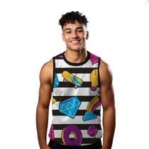 Camiseta Regata Verão Estilo Moda Praia Xadrez Listras Diamante Donuts Doce 1435