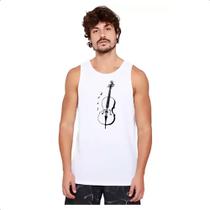 Camiseta Regata Violino Silhuetta Notas Musicais