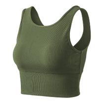 Camiseta regata Workout Crop reversível com nervuras Comfort Green S