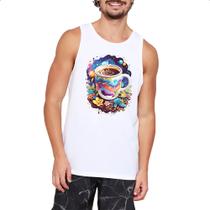 Camiseta Regata Xicara de cafe na galaxia