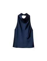 Camiseta regata Yegthou de cetim sem encosto, gola única, drapeada na frente Camiseta regata Yegthou de cetim sem encosto, gola única, drapeada na frente