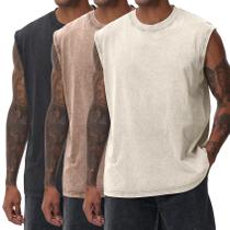 Camiseta regata Yimoon Workout sem mangas de algodão para homens 3GG Camiseta regata Yimoon Workout sem mangas de algodão para homens 3GG