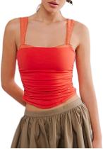 Camiseta regata Yiulangde com gola quadrada e alças para mulheres, vermelha