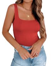 Camiseta regata Zeagoo Basic para mulheres, gola quadrada, dupla camada, vermelha