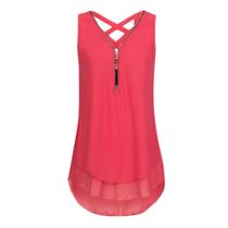Camiseta regata ZIKEE, solta, sem mangas, cruzada, bainha irregular Camiseta regata ZIKEE, solta, sem mangas, cruzada, bainha irregular