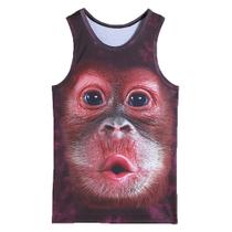 Camiseta regata ZUEVI Monkey Print para homens casual em poliéster/elastano