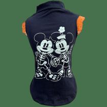 Camiseta Regatinha Babado Esqueleto Mickey e Minnie para cachorro e gato