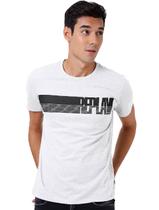 Camiseta Replay Masculina C-Neck Brand Stripes Branca Camiseta Replay Masculina C-Neck Brand Stripes Branca