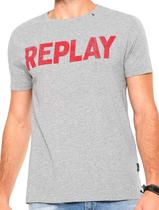 Camiseta Replay Masculina Stamp Silk Red Logo Cinza Mescla Camiseta Replay Masculina Stamp Silk Red Logo Cinza Mescla